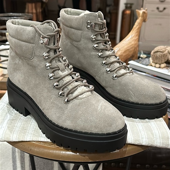 🪧 Marc Fisher Women’s Nairy Hiking Boot in Gray Suede w/Faux Shearling, Size 9.5 - Picture 11 of 16